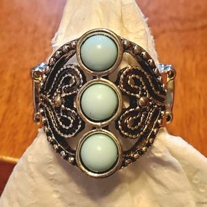 Paparazzi light aqua bead silver ring, one size fits all.